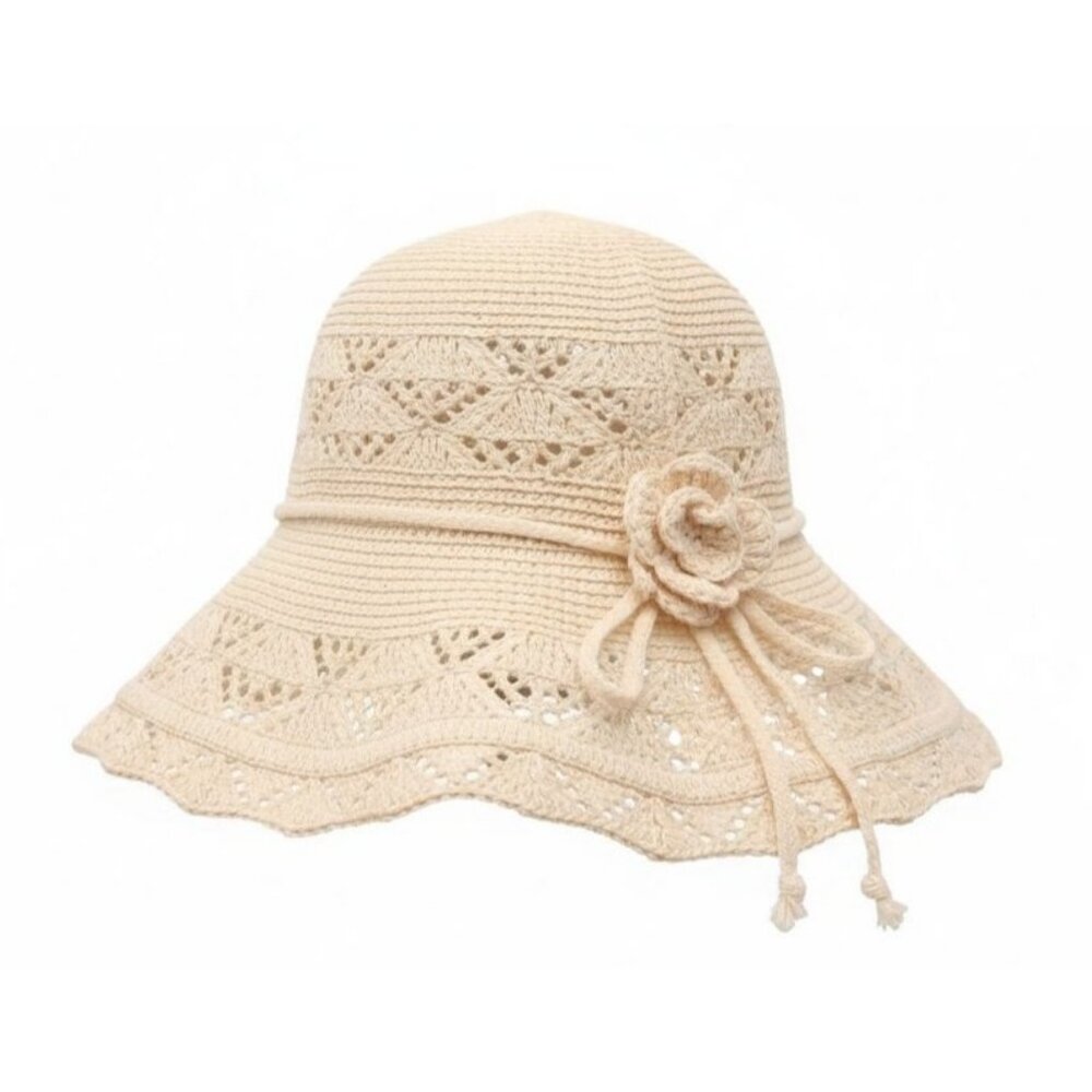 Cream Wide Brim Sun Hat Womens Foldable Beach Garden UV Hat